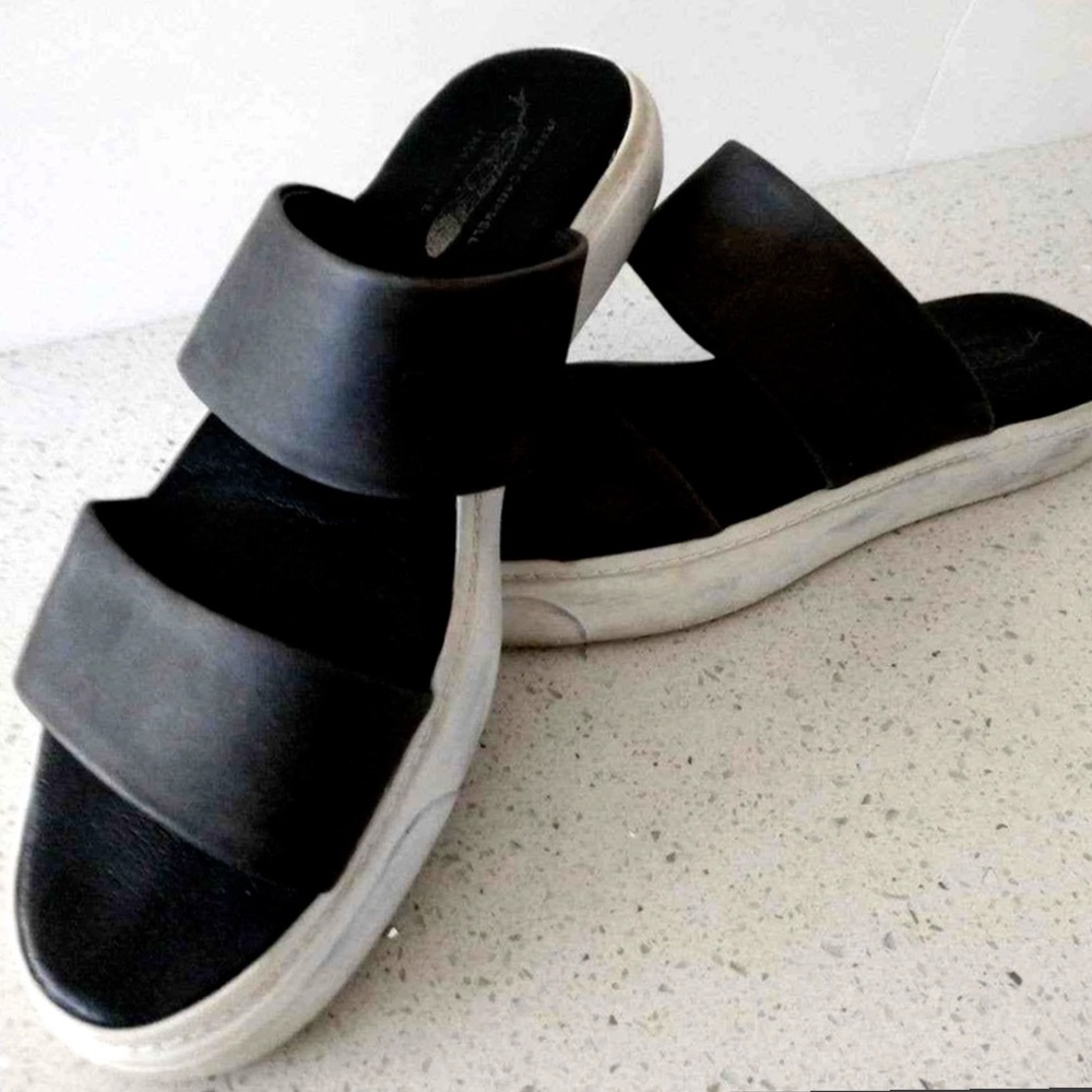 Anthropologie Jeffrey Campbell Distressed Black Leather Slip Ons Size 9